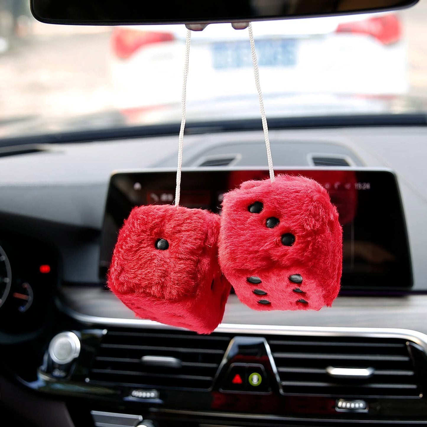 Red2.95¡± Fuzzy Plush Dice Retro Square Plush Hanging Mirror Fuzzy Dice Car Decor