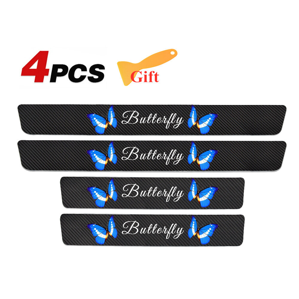 4X Blue Butterfly Car SUV Door Sill Plate Protector Cover Sticker  for ford  for Chevy