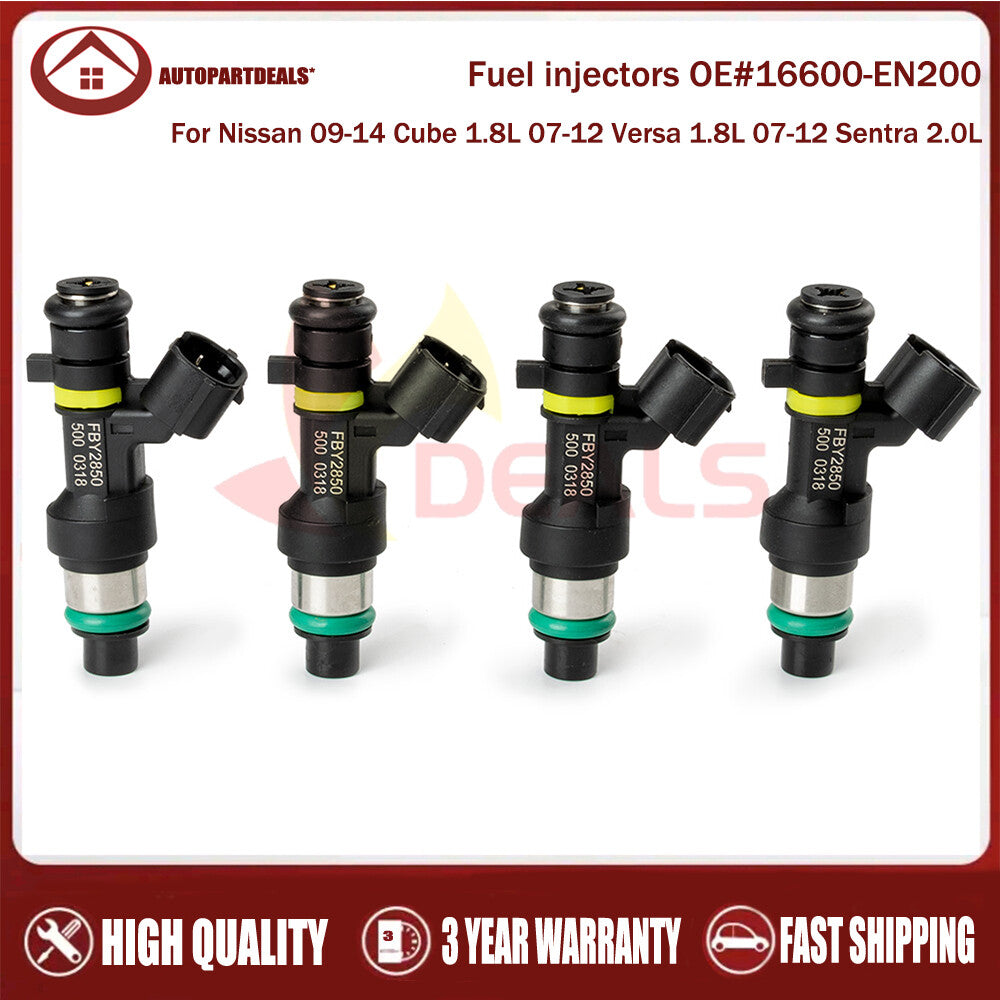 Four fuel injectors are suitable for Nissan 09-14 Cubic 1.8L, 07-12 Versa 1.8L, and 07-12 Sentra 2.0L.