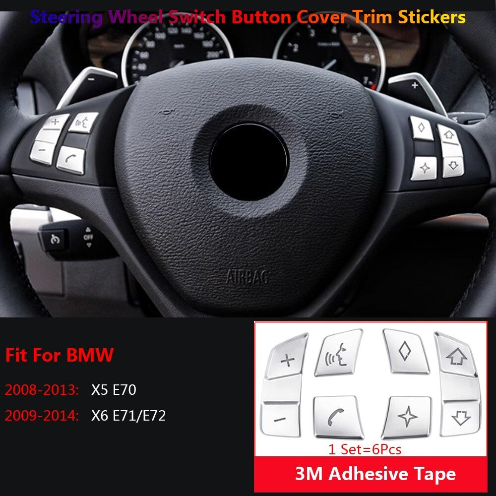 6Pcs for BMW X5 X6 E70 E71 Car Steering Wheel Switch Button Cover Trim Stickers