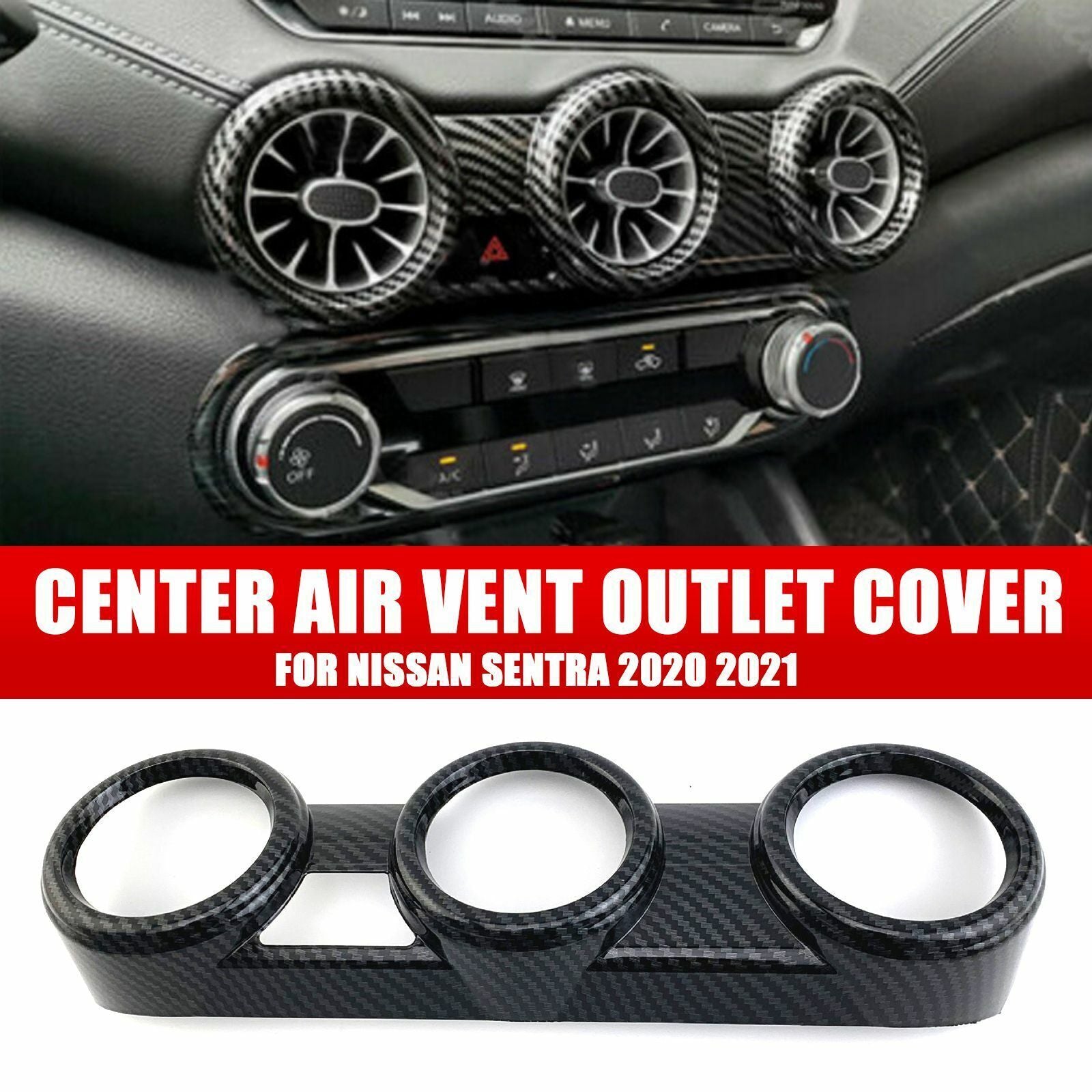 For 2020 for Nissan Sentra 2021 Carbon Fiber Inner Center Air Vent Outlet Cover Trim