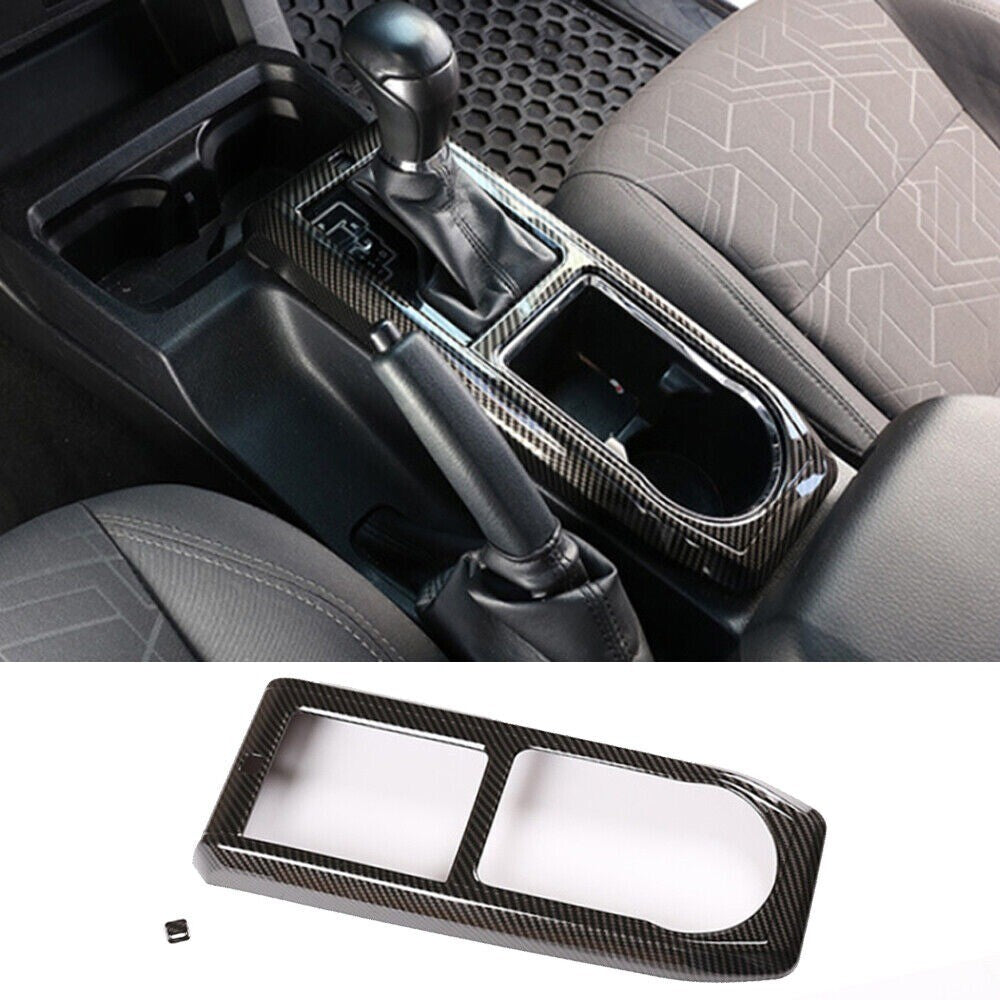 For T@yota T@coma 2015-2023 Carbon Fiber ABS Gear Shift Cup Holder Panel Cover