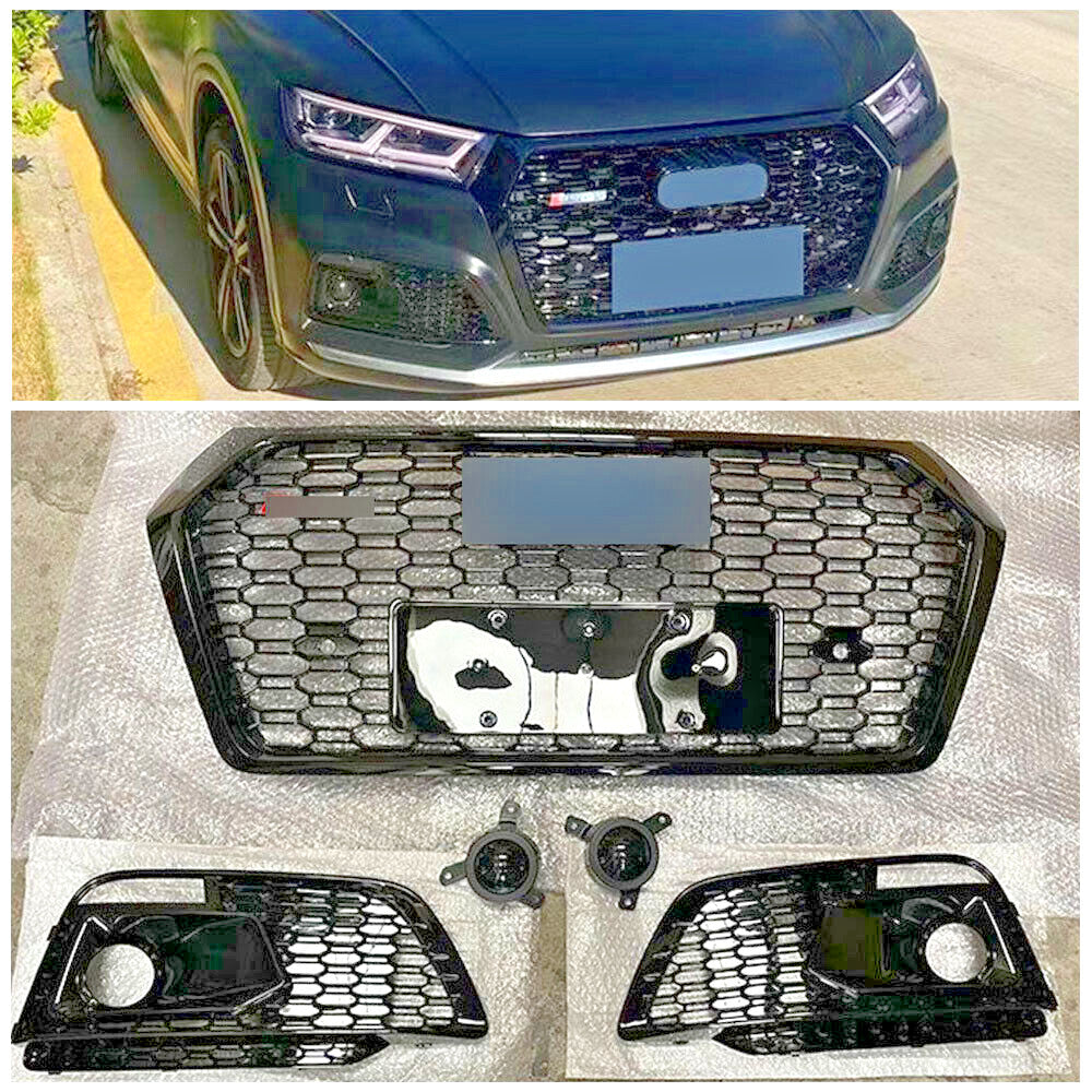 for Audi Q5 2018 19 2020 Honeycomb Grille+Fog Light Lamp Cover RSQ5 Style Grill