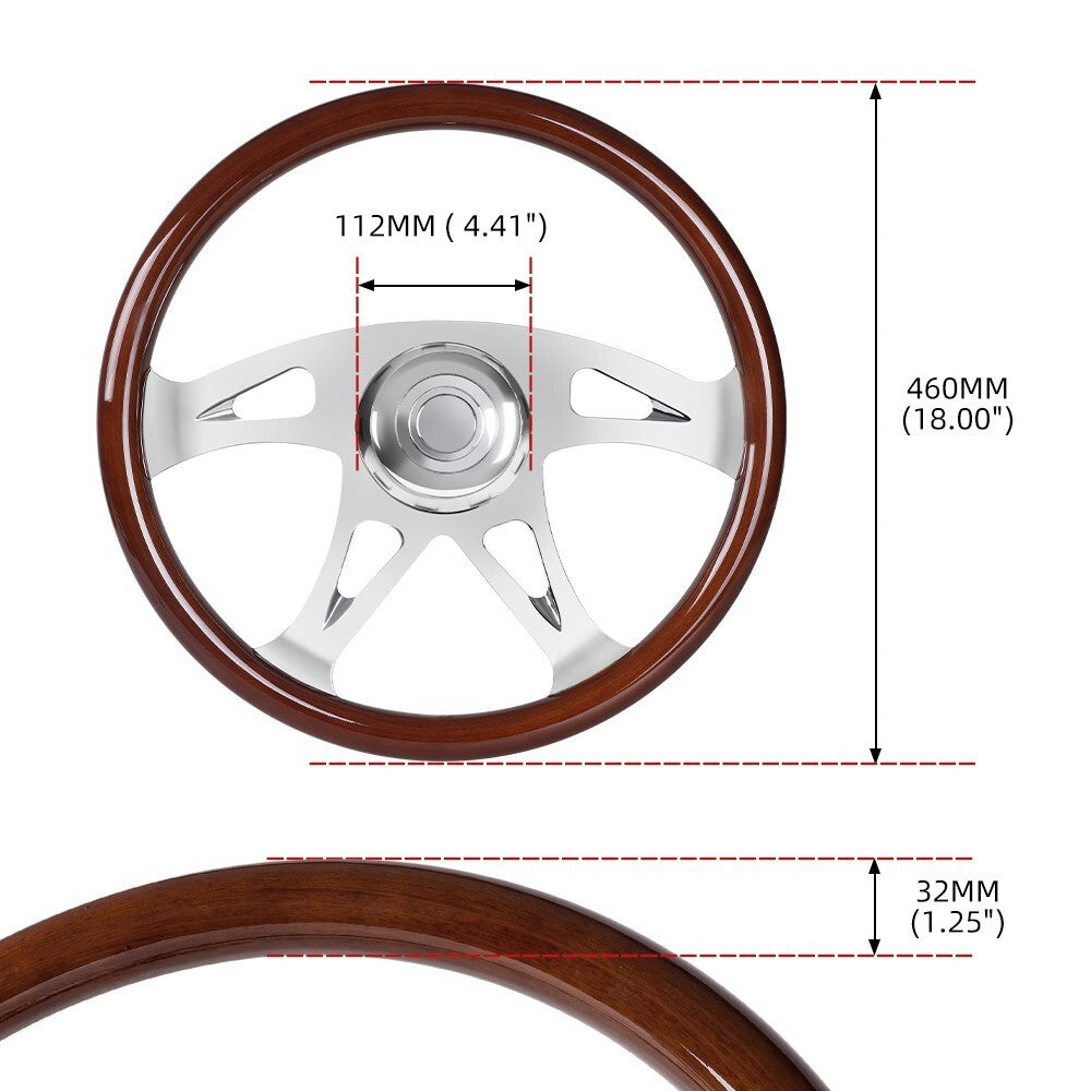 18 Wood Steering Wheel 4 Spoke Chrome for Freightliner / for Kenworth / for Peterbilt / for Volvo