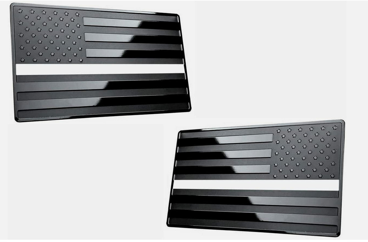 2-piece car side fender rear trunk badge, black and white American flag, suitable for Cadillacs.