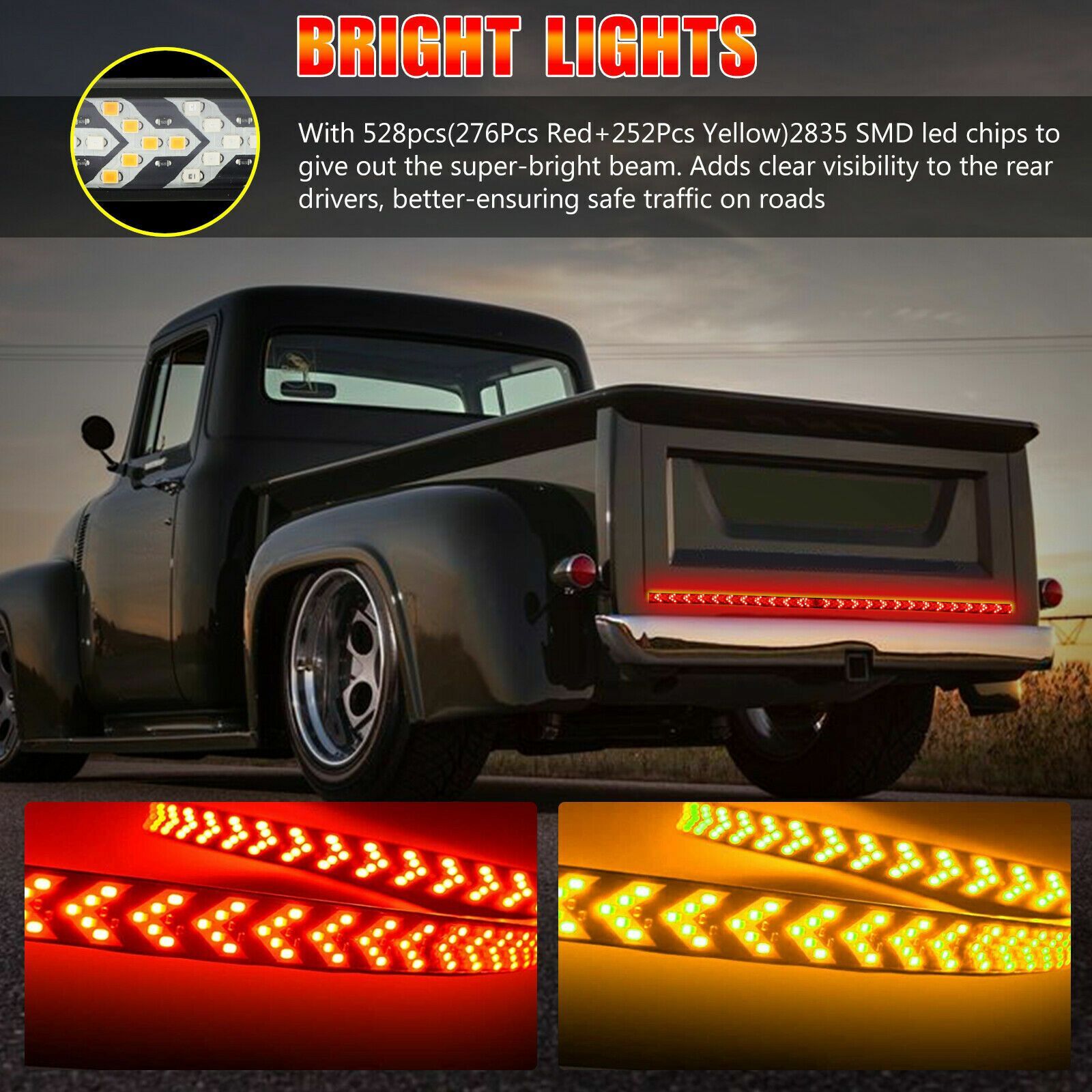 60 LED Truck Strip Tailgate Turn Signal Brake Double Flash Tail Light Bar