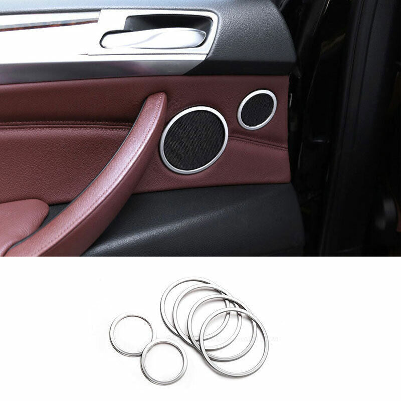 for BMW X5 E70 2008-2013 Silver Steel Inner Door Horn Speaker Ring Cover Trim 6P