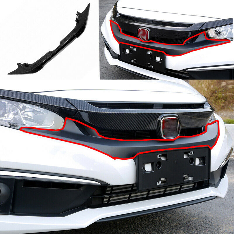 Carbon Fiber for Honda for Civic 2019-2021 Front Mesh Grille Grill Cover Trim Decor