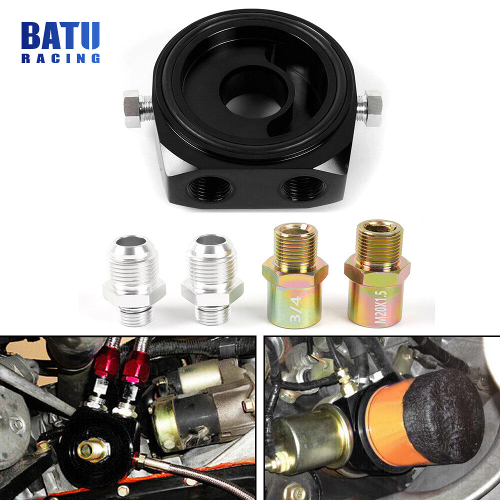 Aluminum Oil Filter/Cooler Sandwich AN10 Block Adapter Gauge Sensor Plate Black