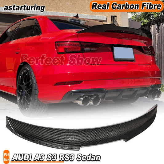 for AUDI A3 S3 RS3 Sedan 2014-20 Real Carbon Fiber Rear Trunk Spoiler Boot Wings