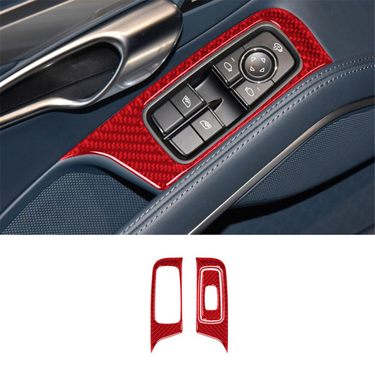 4Pcs Red Carbon Fiber Window Lift Control Cover Trim for Porsche 718 2016-2022