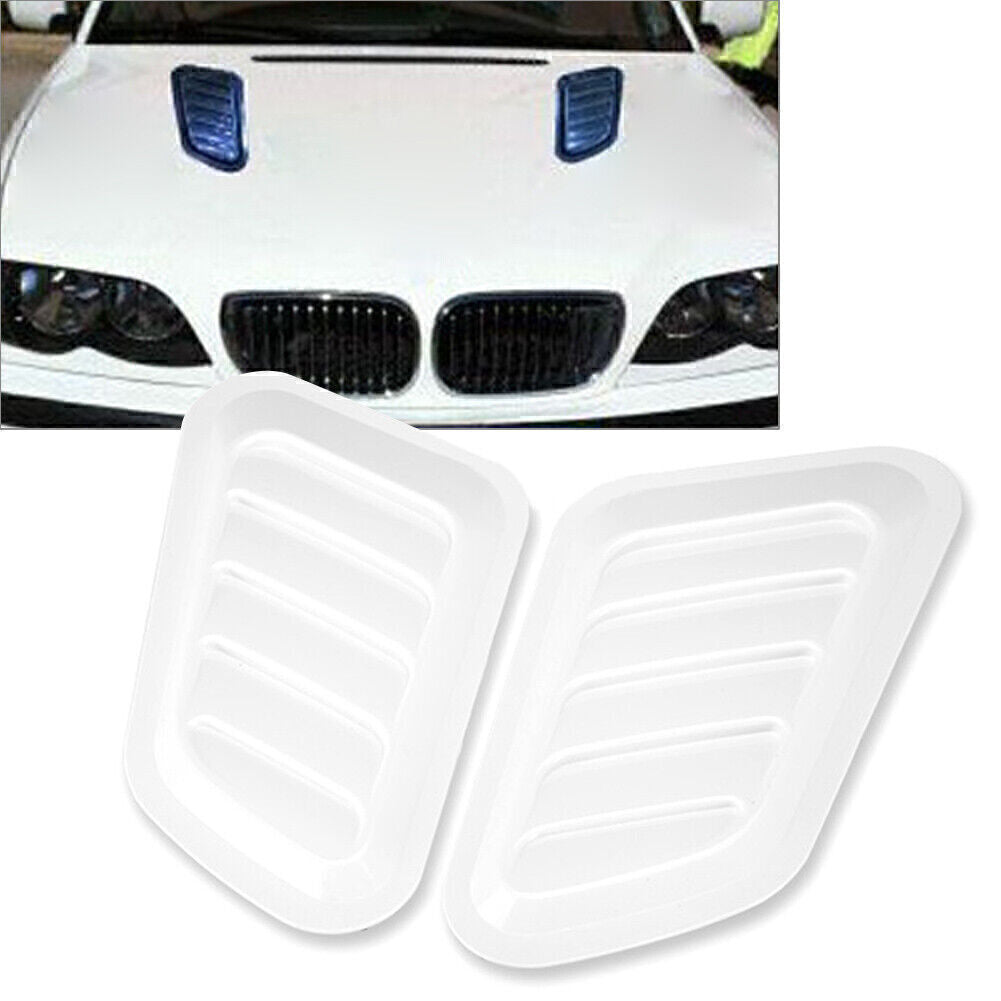 2x Universal White Car Decorative Air Flow Intake Hood Scoop Vent Bonnet Cover