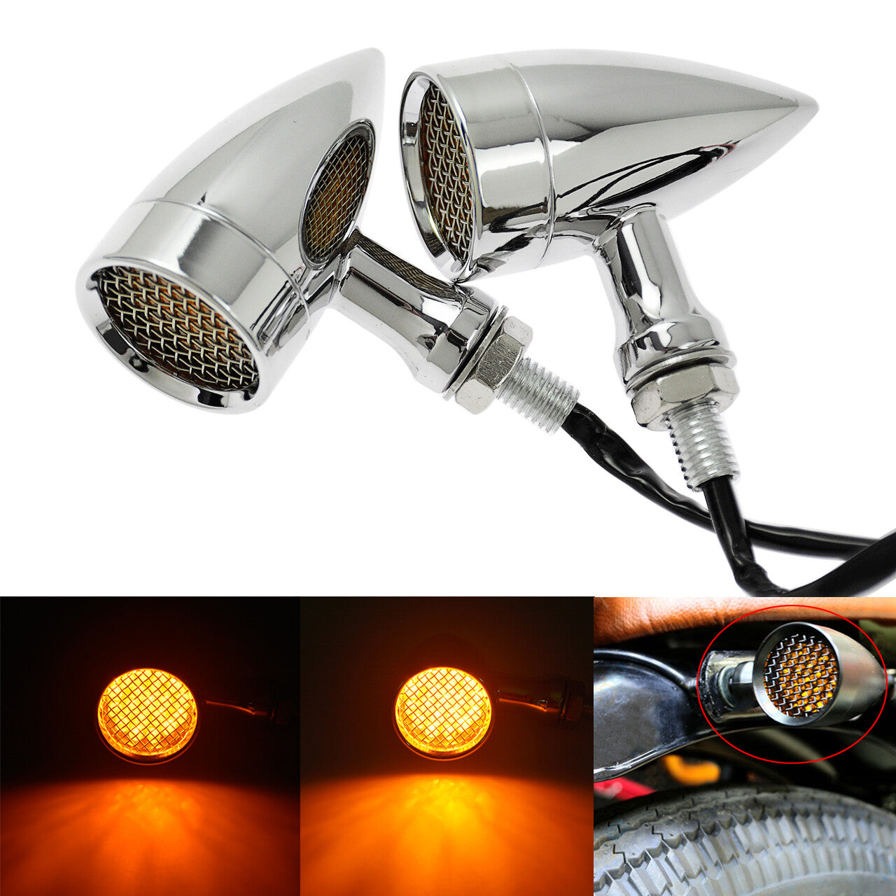 2x 10mm Grille Turn Signal Amber Indicator Light for Harley Sportster 883 1200