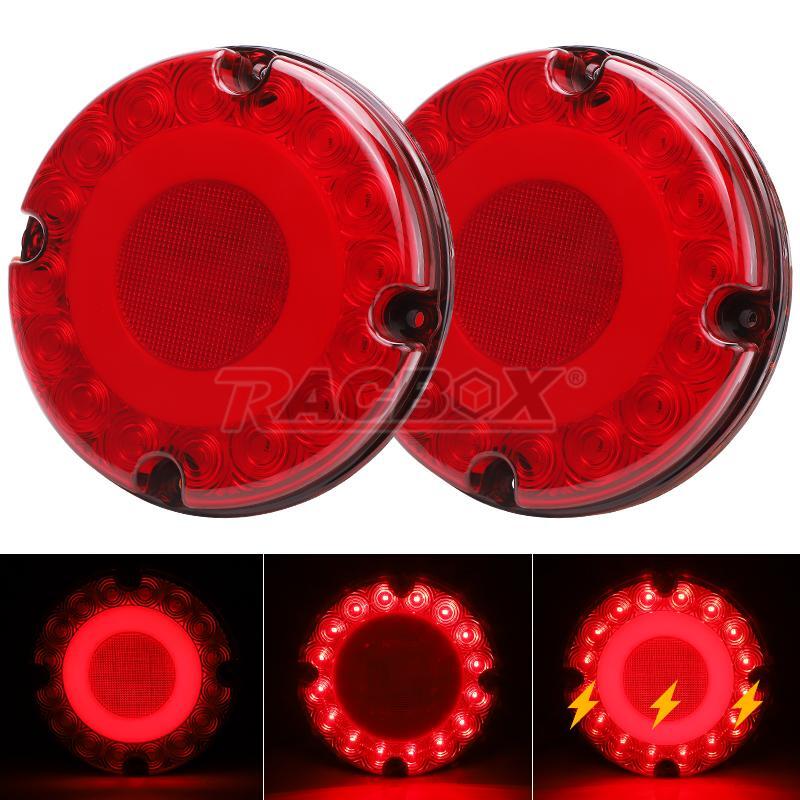 2pc 7 Round Red 36-LED Tail Light For School Bus Transit Vehicles Refuse Hauler