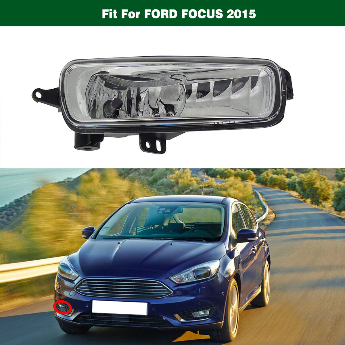 Right Passenger Side Driving Fog Light Lamp w/Bulb Fit for Ford Focus 2015 2016