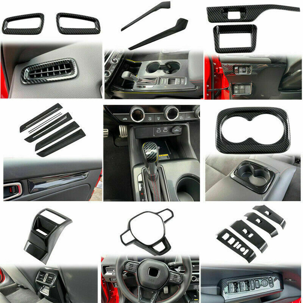 for Honda for Civic 22-23 Sedan Carbon Fiber ABS Interior Dash Cover Trim Decor Kit