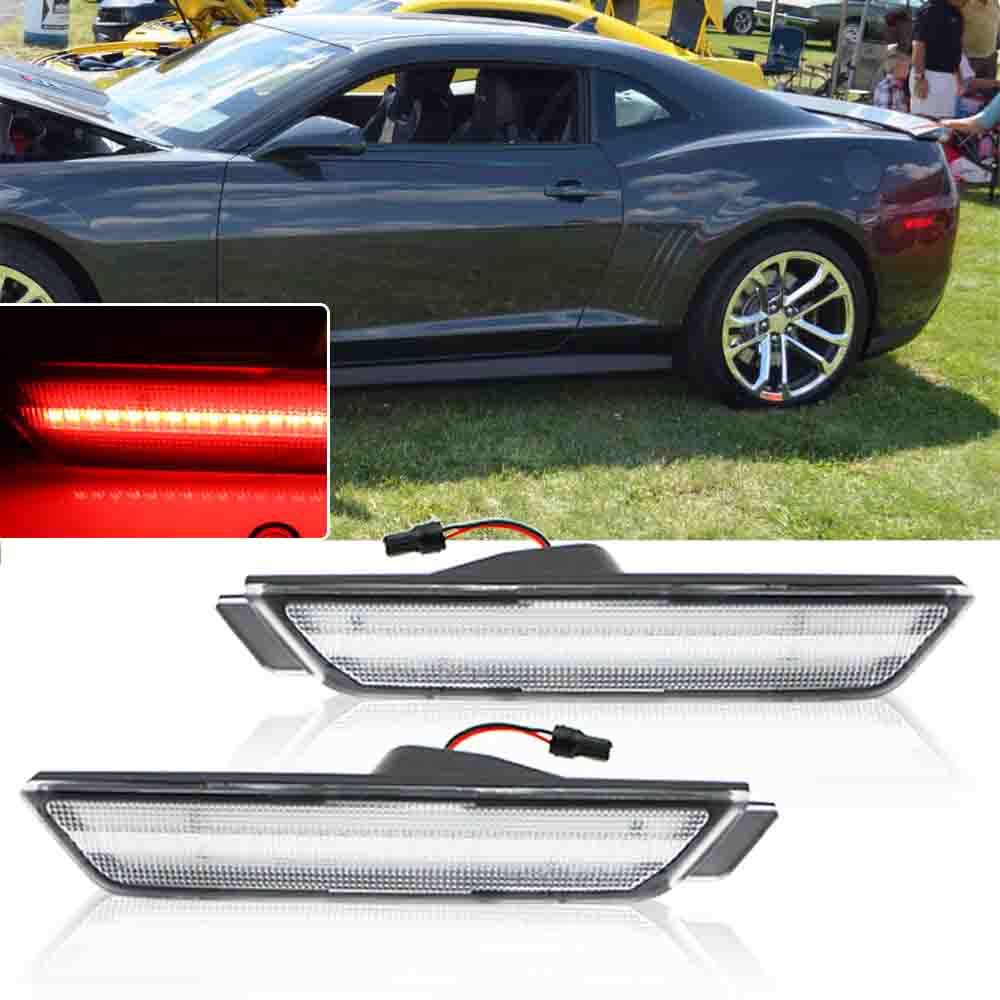 2-Piece Clean Transparent Lens Red LED Rear Side Marker Light for 2010-2015 for Chevrolet Camaro