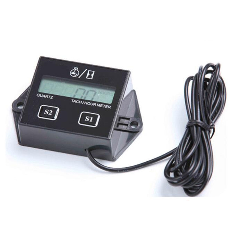 Motorcycle ATV Digital Engine Tach Tachometer Hour Meter Inductive Gauge