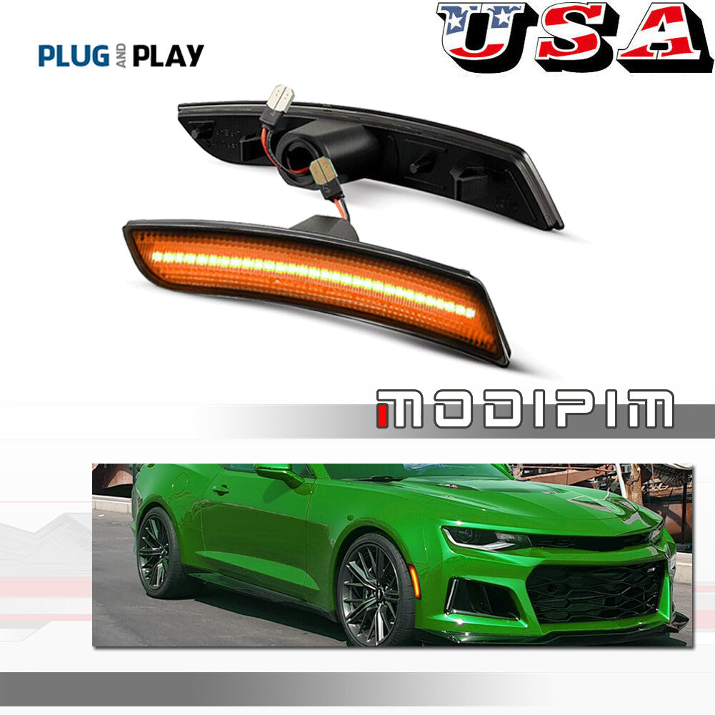 2 pieces for Chevrolet Camaro 2016-2023 Smoked LED Side Marker Lights - Amber