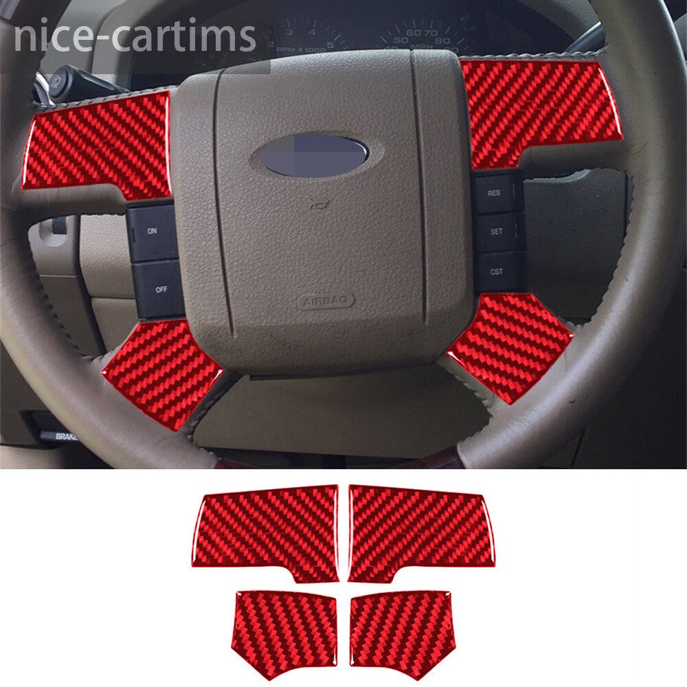 Red Carbon Fiber Interior Steering Wheel Panel Cover for Ford F150 FX4 2004-2008