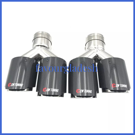 2PCS: ID:57mm OD:101mm Akrapovic Glossy Carbon Fiber Universal Dual Exhaust Tip