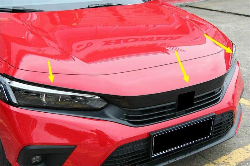 3x for Honda for Civic 2022-2023 Glossy Black Front Grille Lip Cover Strip Trim Kit