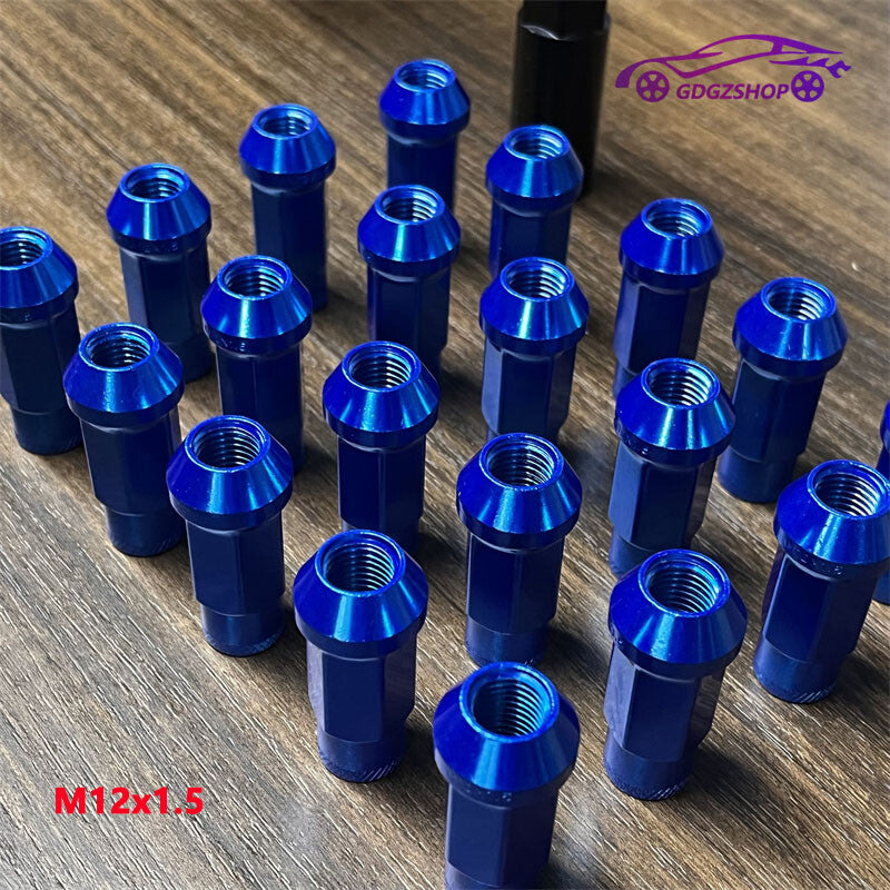 20pcs M12x1.5 Lug Nuts 48mm Steel Open End Wheel Nuts Bolts w/ Socket Key Blue
