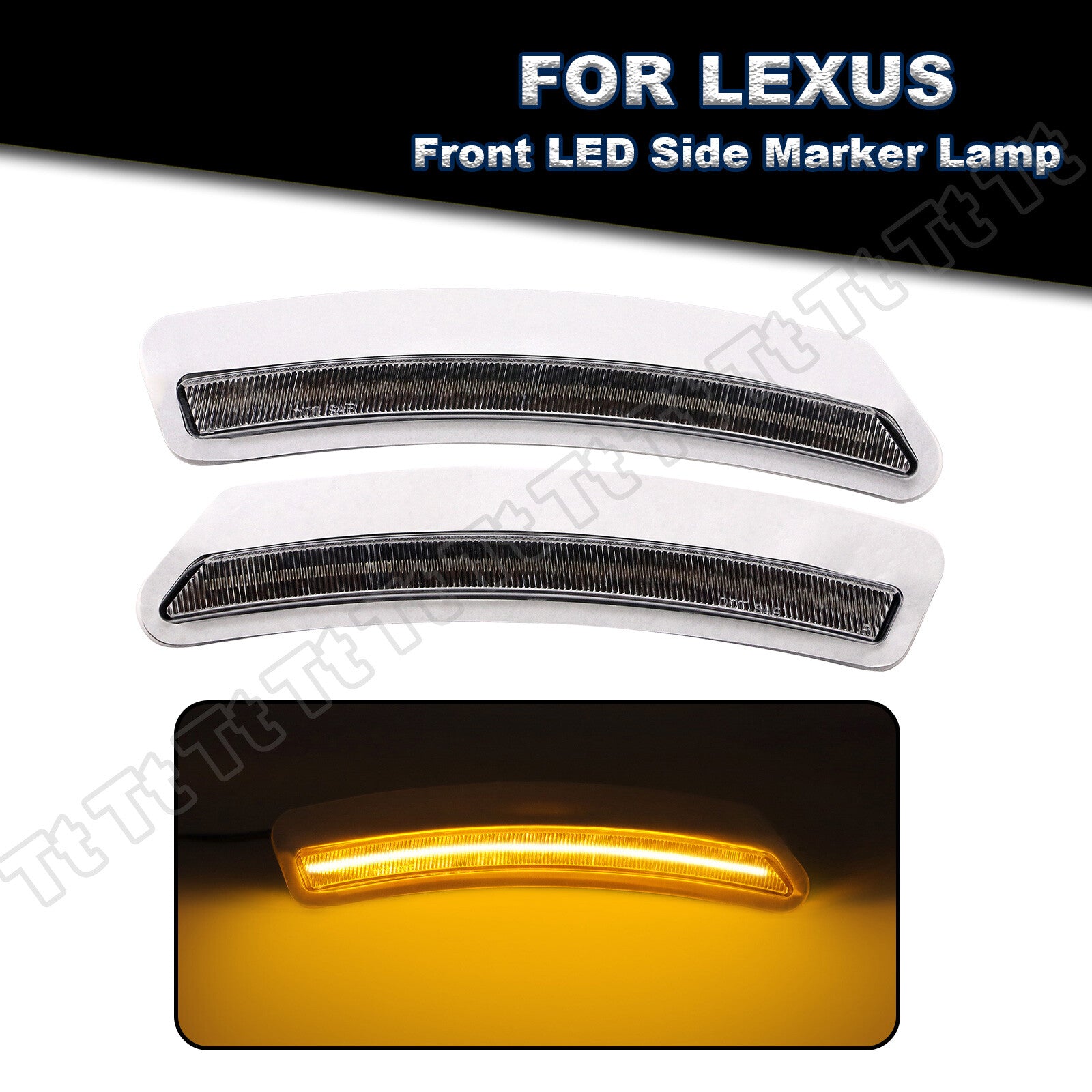 Front amber LED side marker lights with clear lens for 2018-2022 for Lexus LC500h 2x