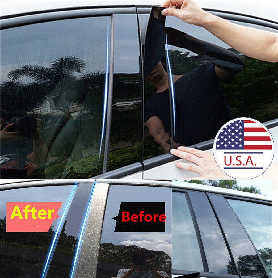 4X PC Material Car Door Trim B Pillar Post Gloss Black Cover for Ford F150 15-21