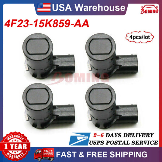 4-pack of automotive 4F23-15K859-AA PDC sensors for Ford F150 and F250 escape backup parking assist sensors.