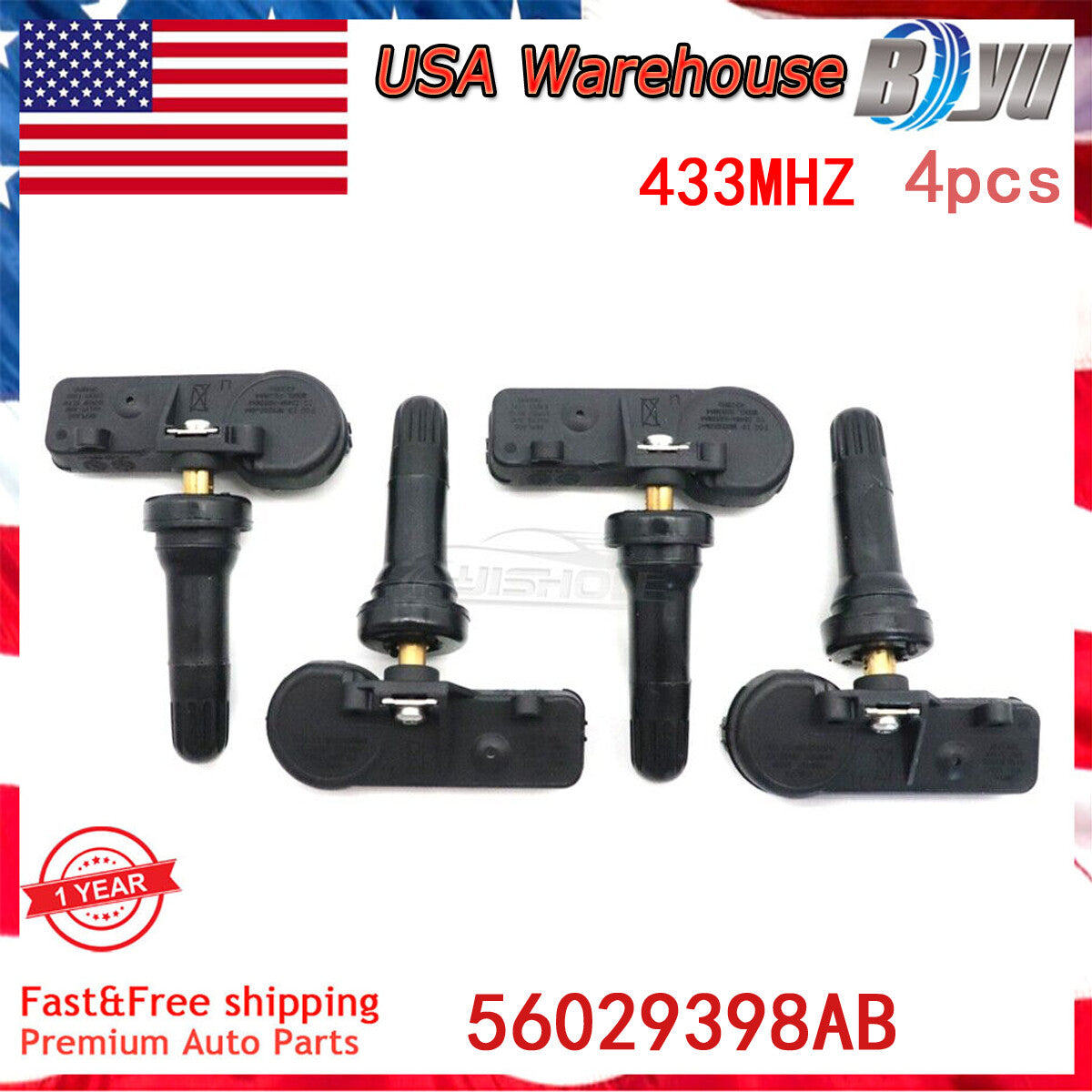 4 Tire Pressure Sensor TPMS 433MHZ for Dodge Grand Caravan Journey 2011-2015 NEW