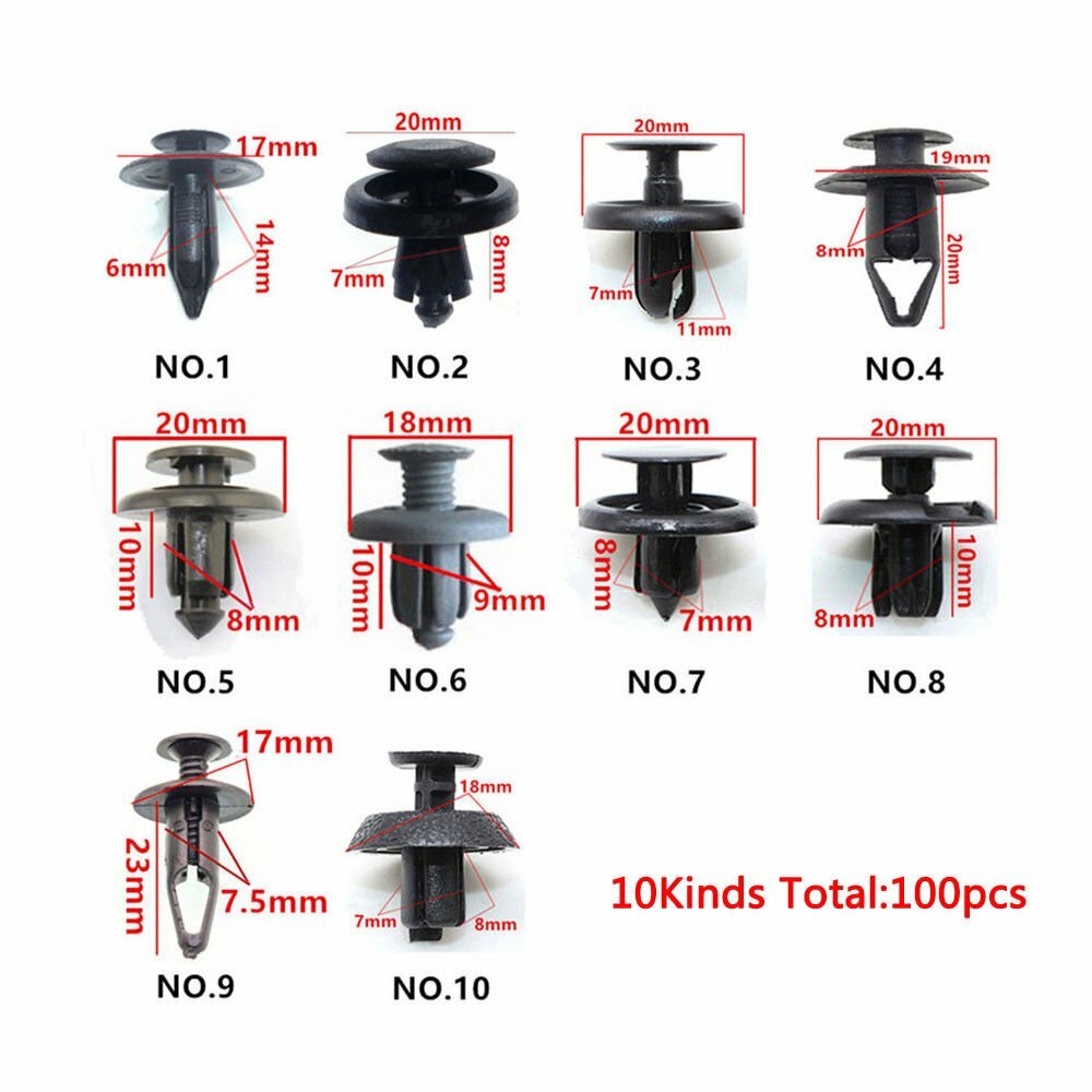 100x Car Trunk Screws, Rivets, Mudguards, Suitable for Car Plastic Fastener Kits