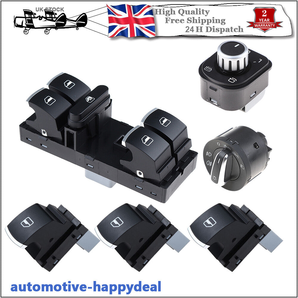 6X Fuel Headlight Mirror Window Switches Chrome for VW for Golf MK5 for Passat for Jetta