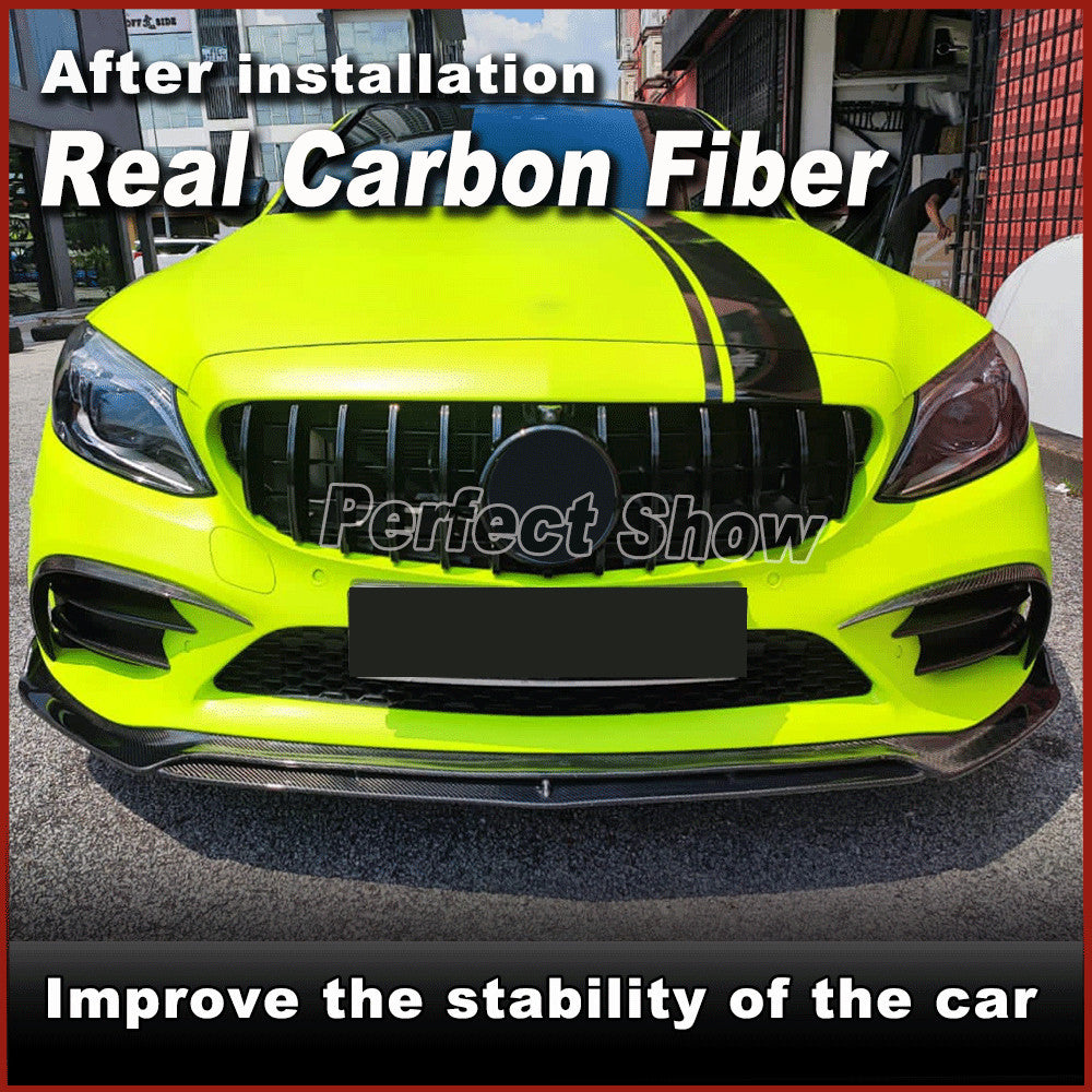 for Benz W205 A205 C300 C43 19+ REAL CARBON Front Bumper Splitter Canard Fins
