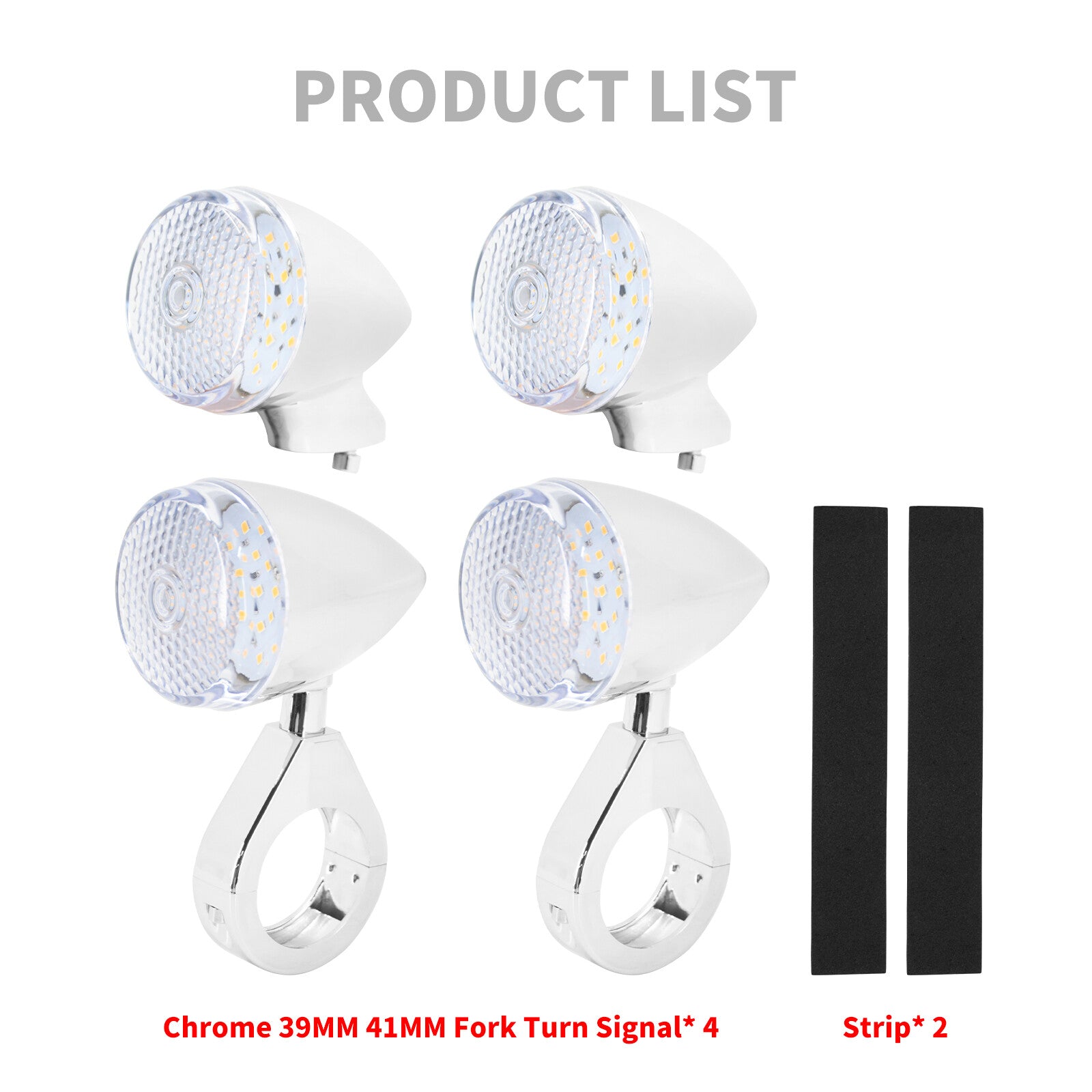 4x Chrome Front Rear LED Turn Signal Light 39 41mm Fork w/ Clear Lens for Harley