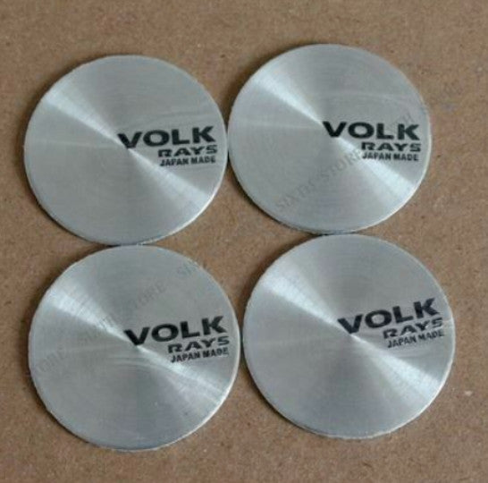 4-Piece Pack of Volk Rays Silver Edge Stickers, Wheel Center Stickers, Rim Stickers, Logos, 56mm