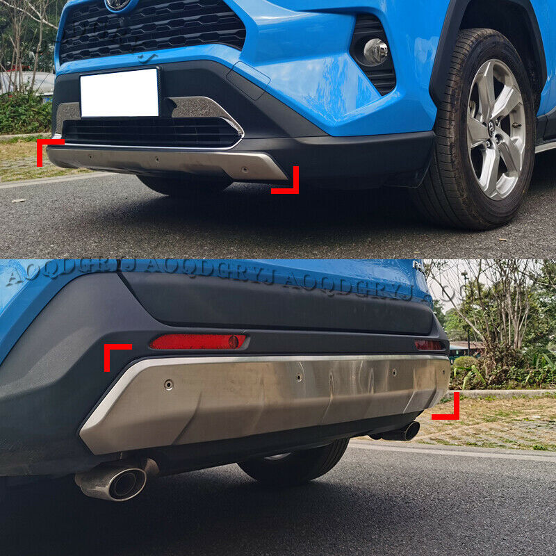 2P Front+Rear Bumper Diffuser Board Cover Trim Silver for Toyota RAV4 2019-2023