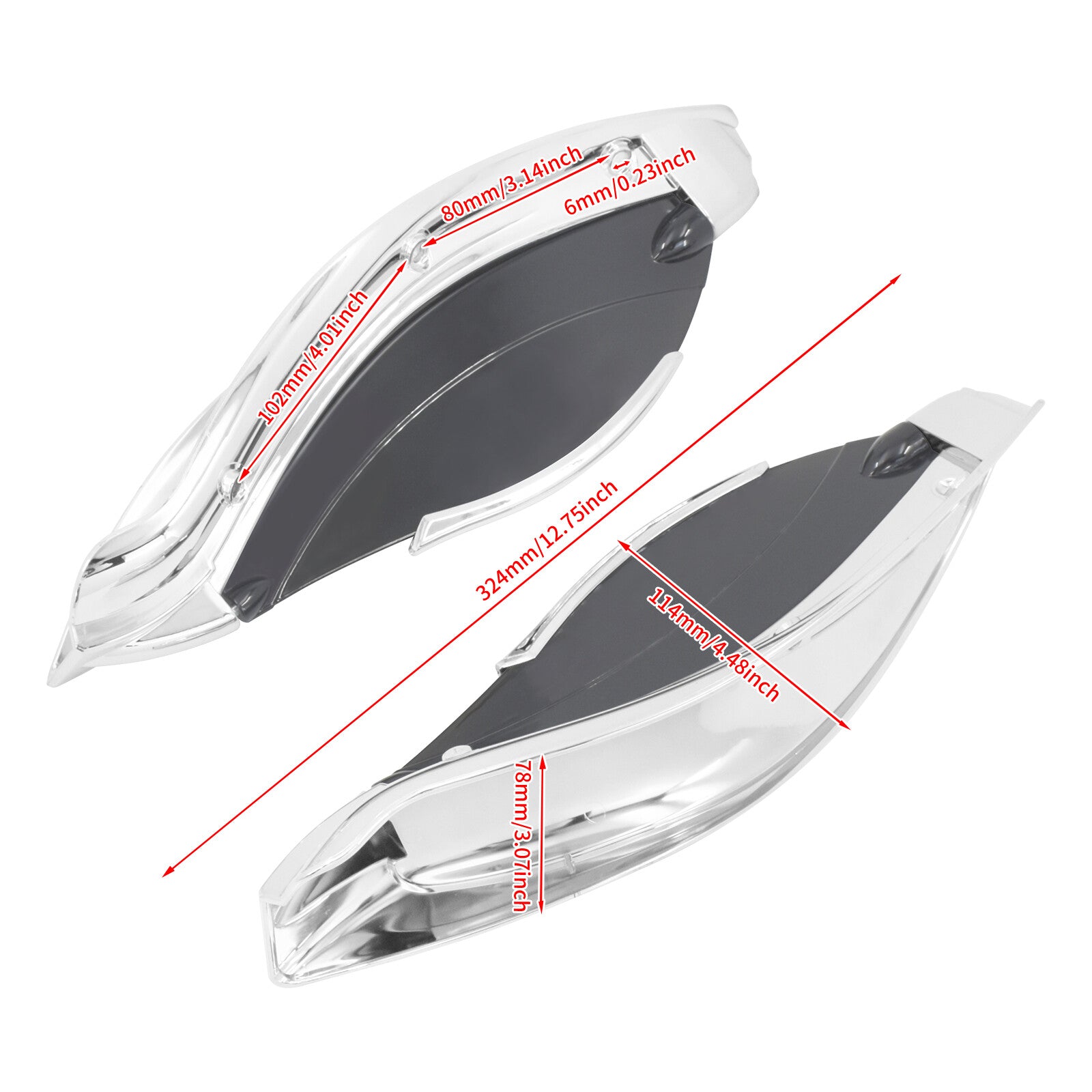 Chrome Batwing Fairing Smoke Air Deflectors for Harley Electra Street Glide 14+
