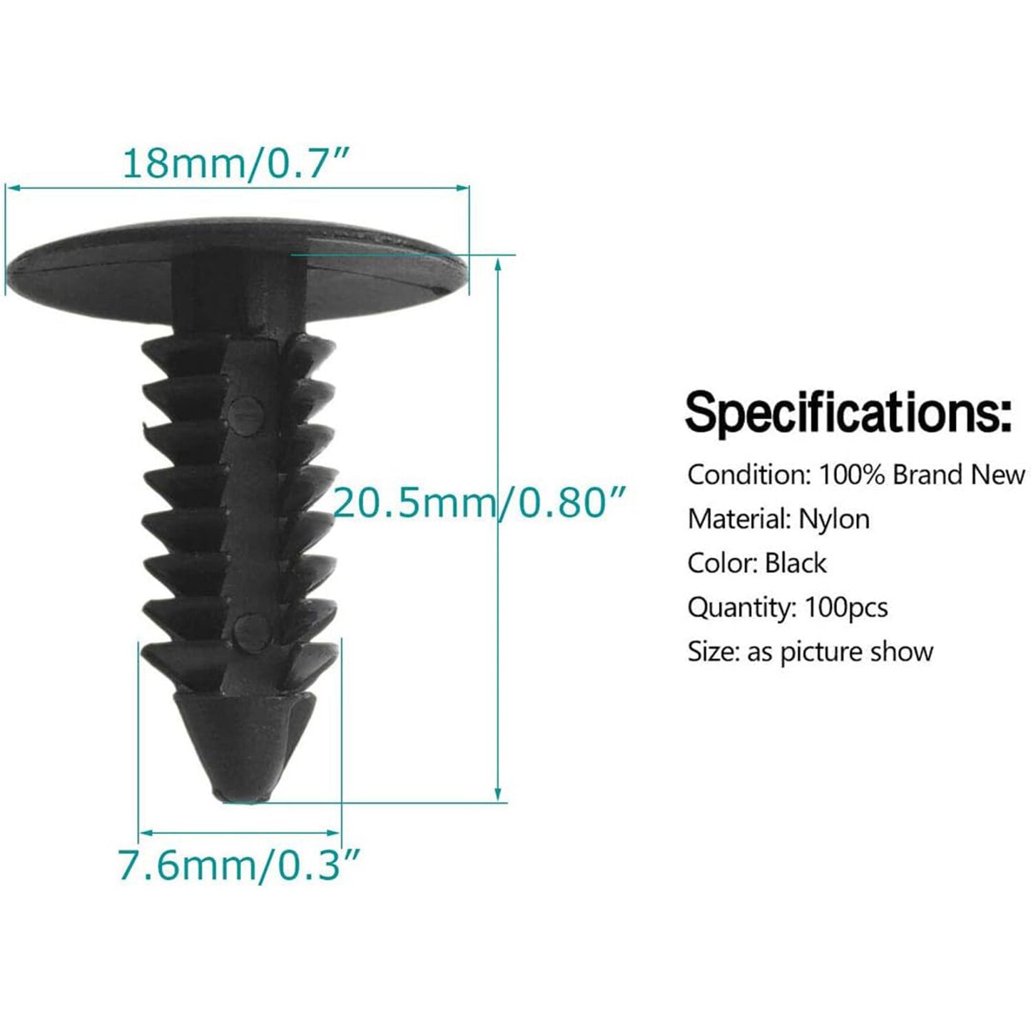 100X 8mm Bumper Clips Auto Car Hole Plastic Rivets Fastener Fender Push Pin NEW