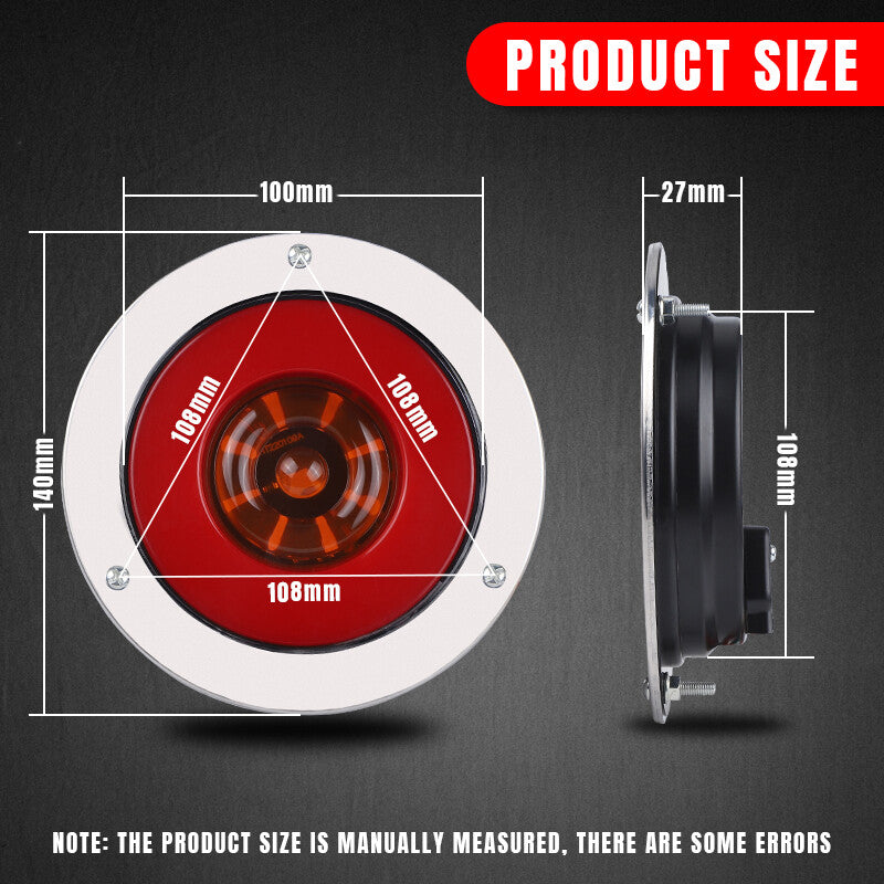 2PCS 4inch Round Red LED Truck Trailer Stop Turn Tail Brake Lights Waterproof