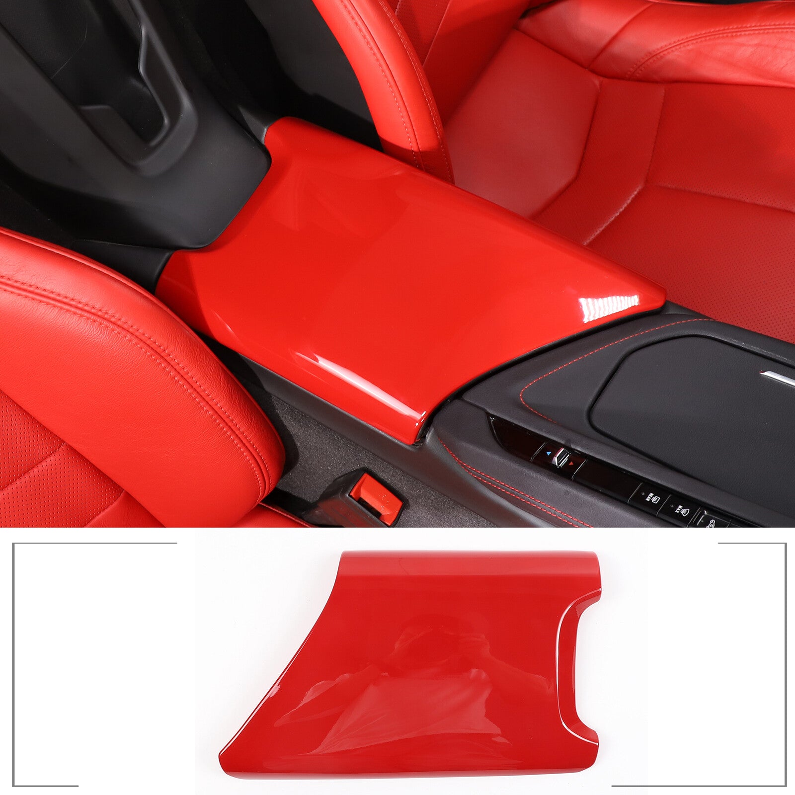 ABS Red Console Gear Shifter/Cup Holder Cover Trim for Corvette C8 20-24