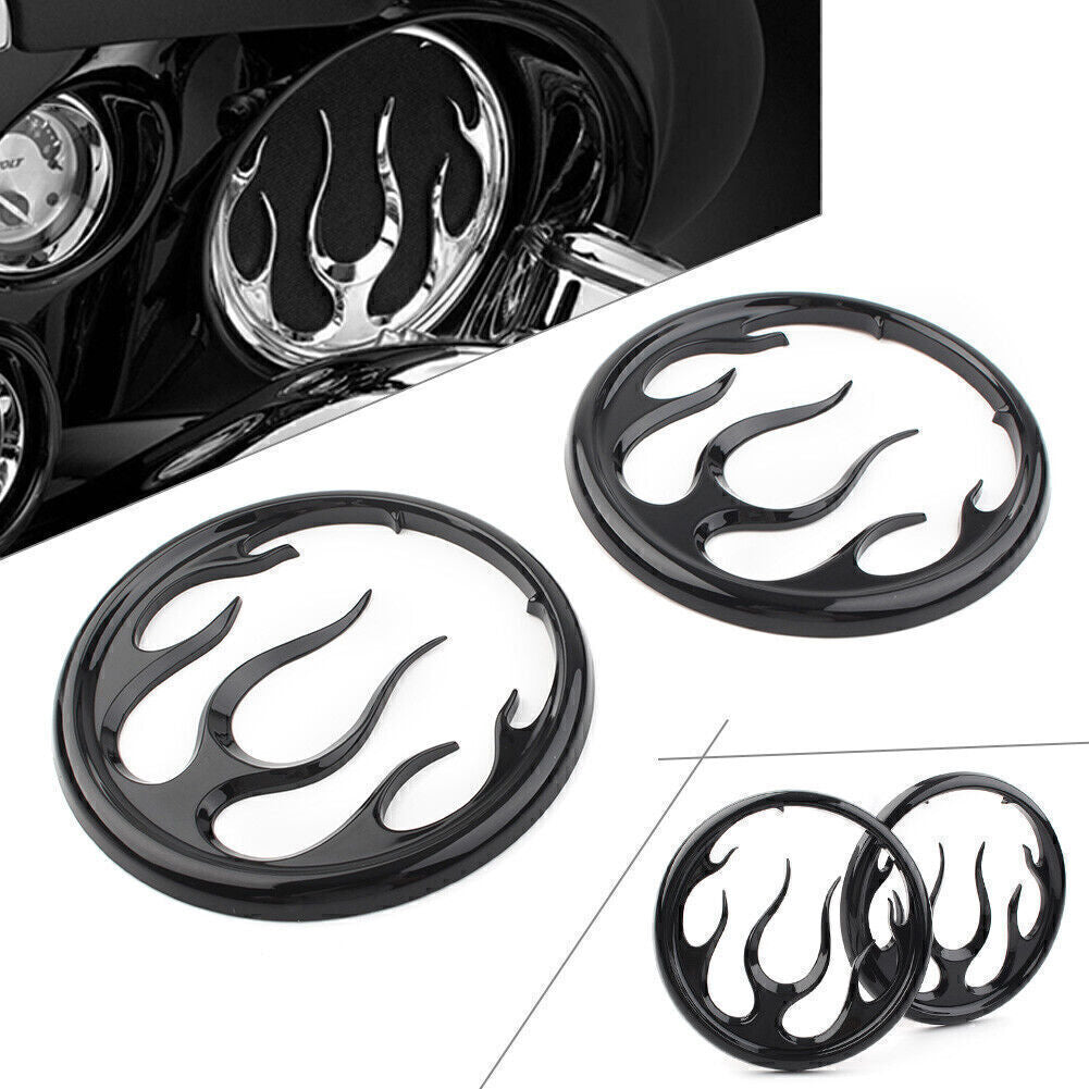 Black Flame Speaker Grill Accent Trim Cover for Harley Electra Street Glide Tri