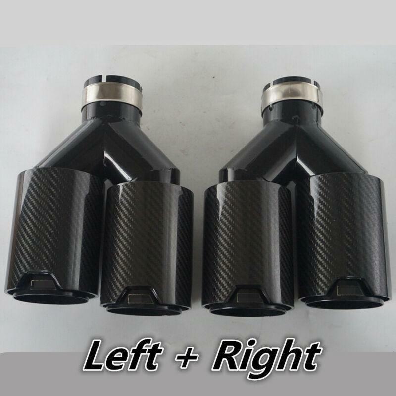 2x Black for BMW Stainless Carbon Fiber Dual Pipe Car Exhaust Tip Y 2.5 Inlet