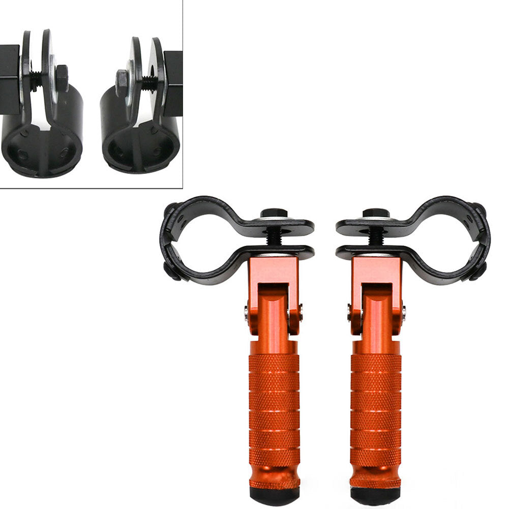 2X Motorcycle Folding Rearsets Folded Footrest Foot Pegs Pedal Orange Universal