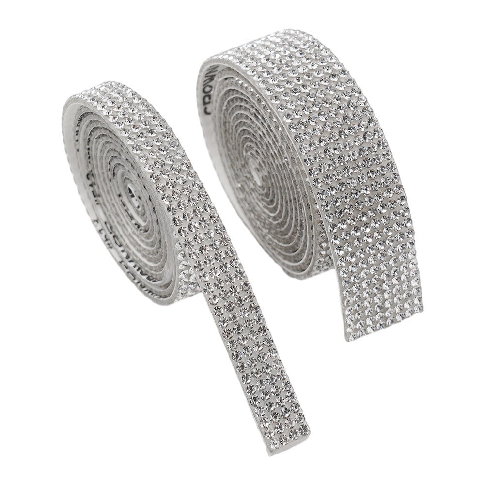 Sparkling silver rhinestone stickers for car and clothing decorations, 90cm