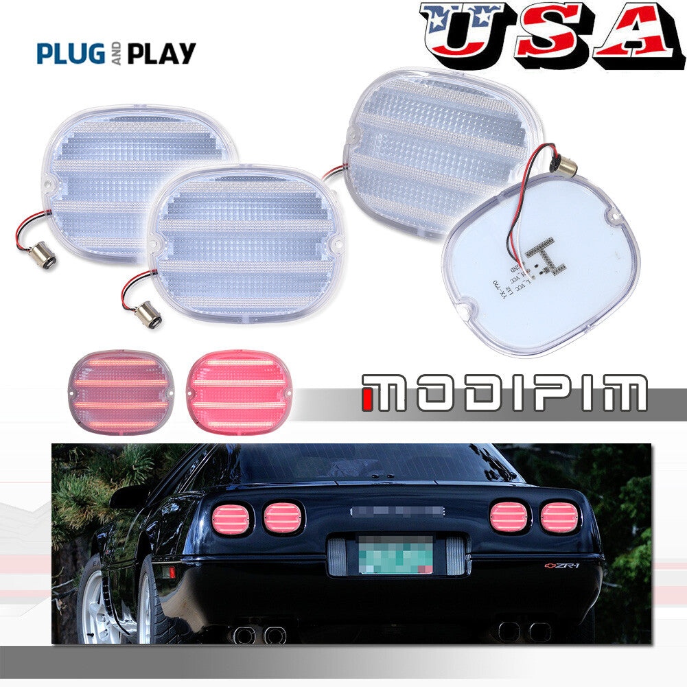 (Set/4) Clear LED Brake Light and Taillight Lens Set for 1990-1996 for Chevrolet for Corvette C4
