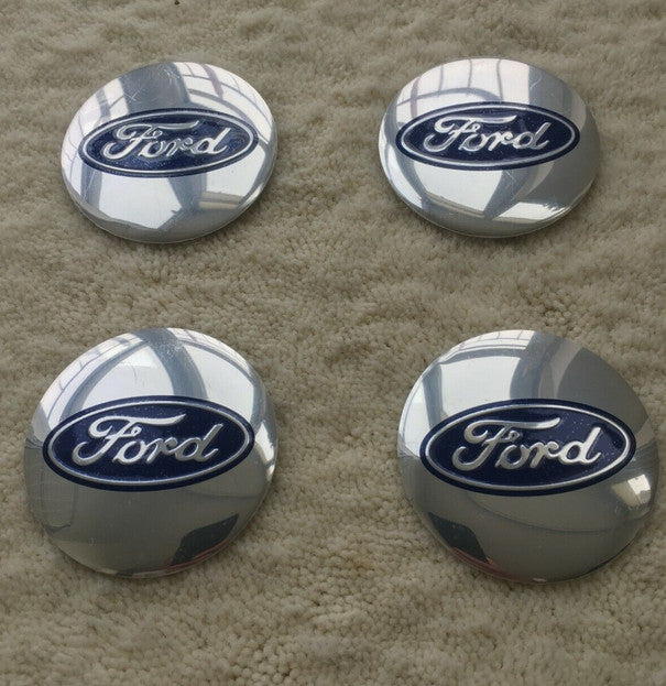 4-piece set of for Ford wheel center stickers, 56mm wheel rim stickers, and chrome badges.