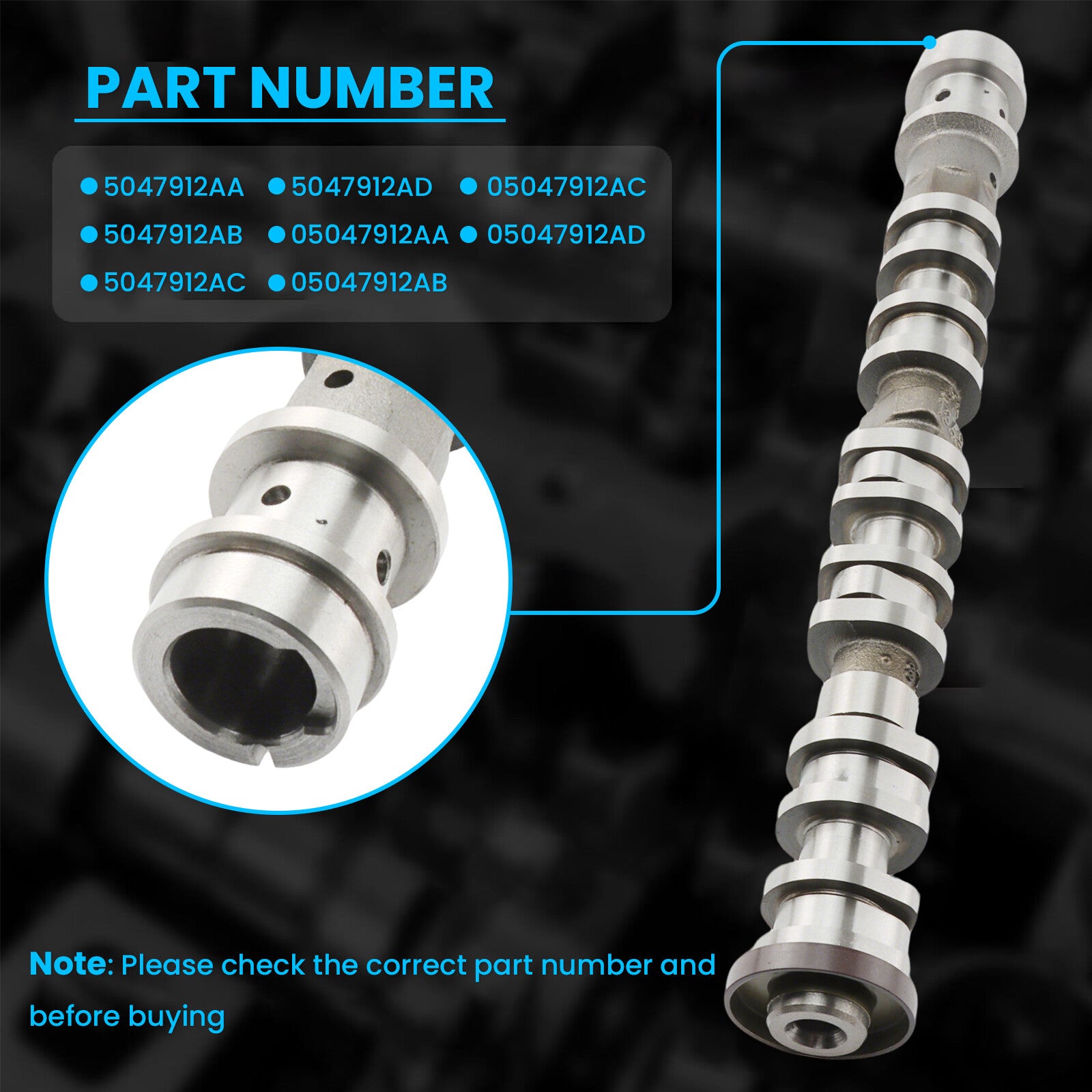 1X 5047913AD Left Intake Camshaft For 2016-2024 for Chrysler for Dodge for Jeep for Ram 1500 3.6