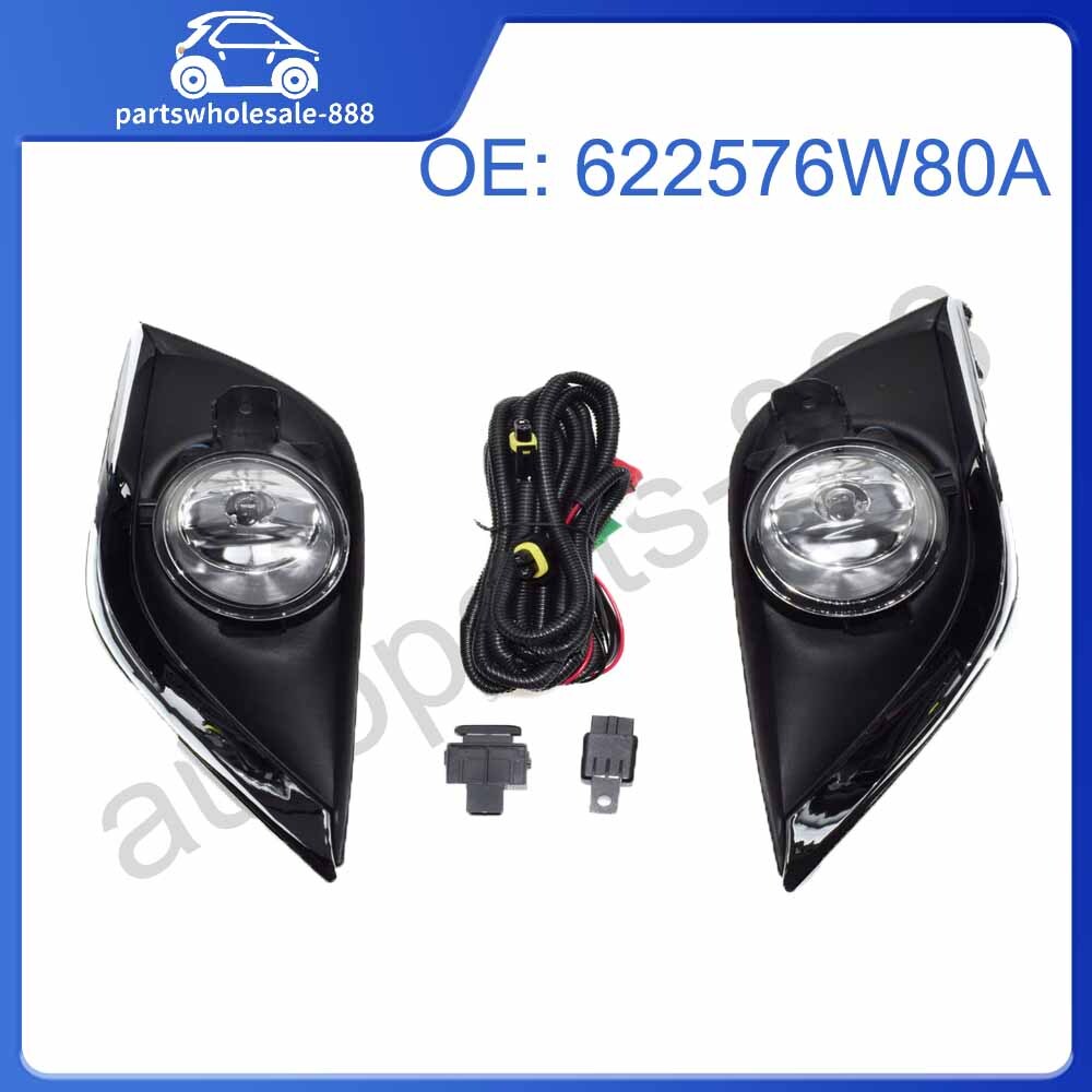 622576W80A Clear Lens Fog Lights w/Bezel Wiring Switch Relay for Nissan Versa