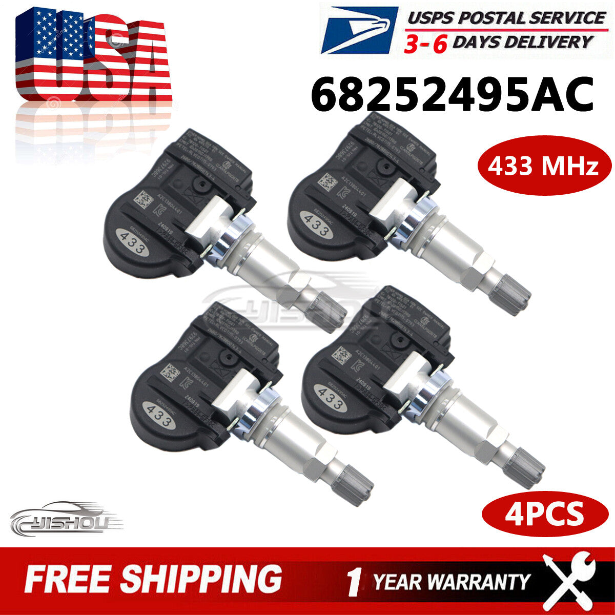 New 4X 68252495AC Tire Pressure Sensor TPMS For Cherokee for Dodge for Jeep Grand SRT